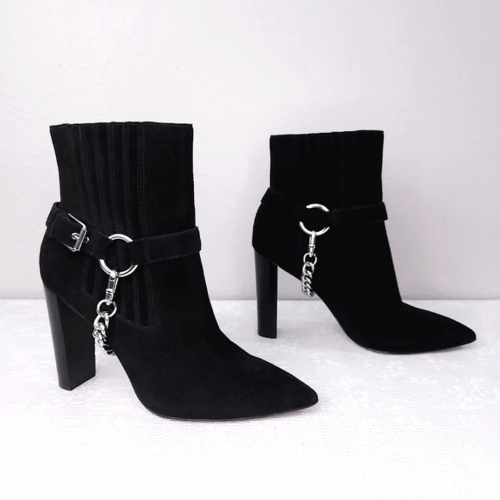 PAIGE London Chain Harness Heeled Ankle Booties - Picture 2 of 9